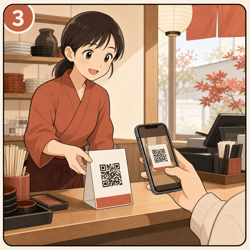 QRコードを設置する様子